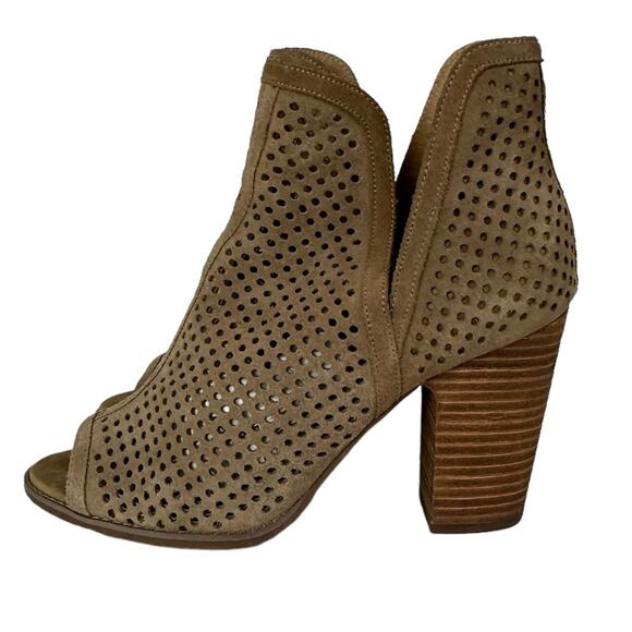 Lucky Brand Larise Leather Open Toe Perforated Bootie Tan Size 9 Wide - Picture 5 of 11